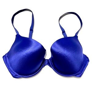 Maidenform Demi Push Up Bra Underwire Royal Blue Embellished Back Closur…